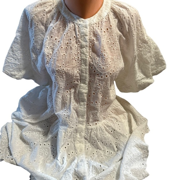 Stitchdrop Womens White Short Sleeve Baby Doll Dress Size Medium Hole Patterned - Picture 2 of 12